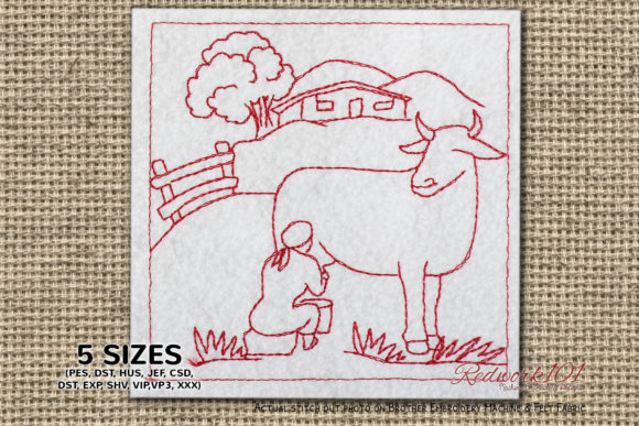 Farmer Milking the Cow Redwork: A Farmhouse Holiday Staple